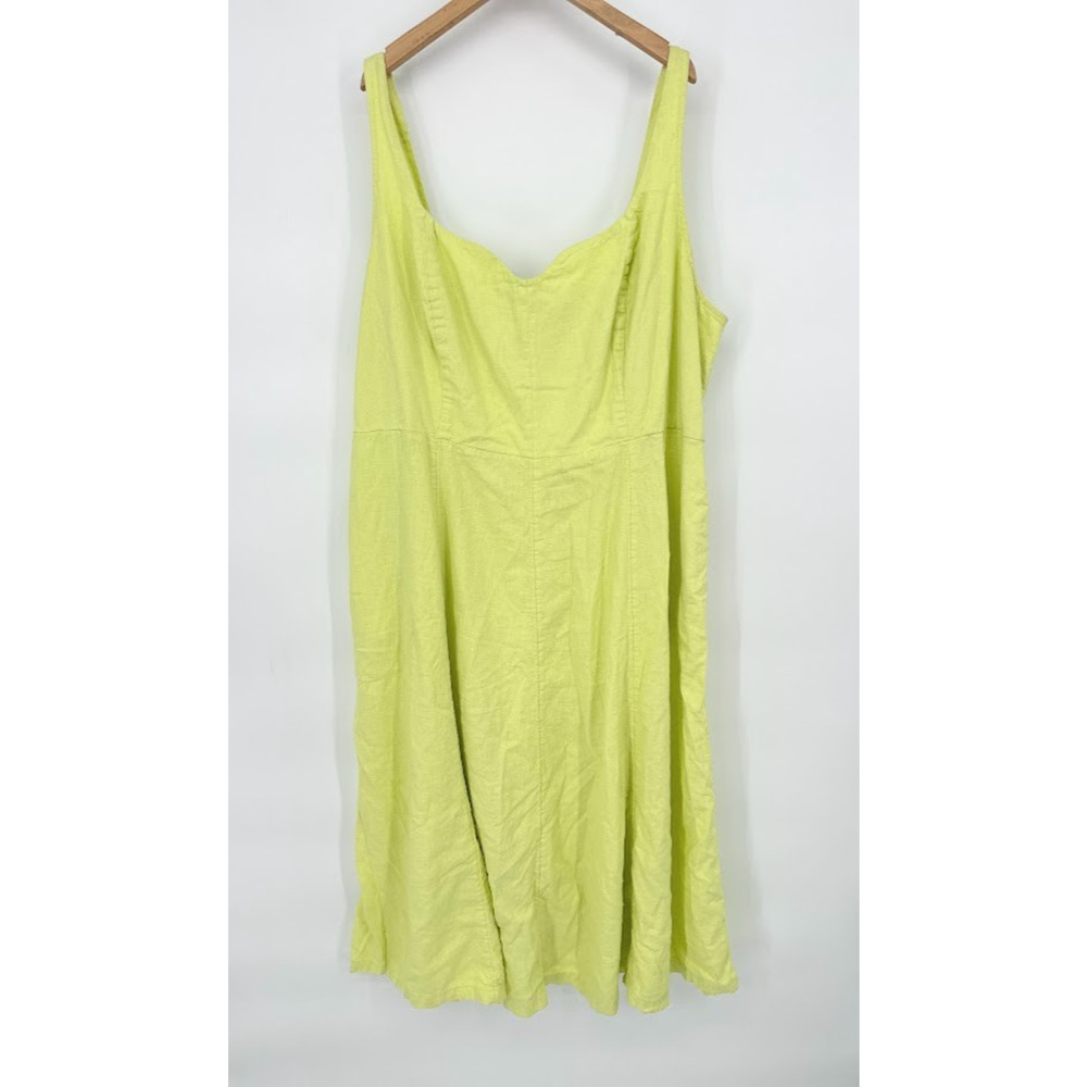 Old Navy Notch Neck Linen Blend Midi‎ Dress Plus Size 3X Yellow Beachy Coastal